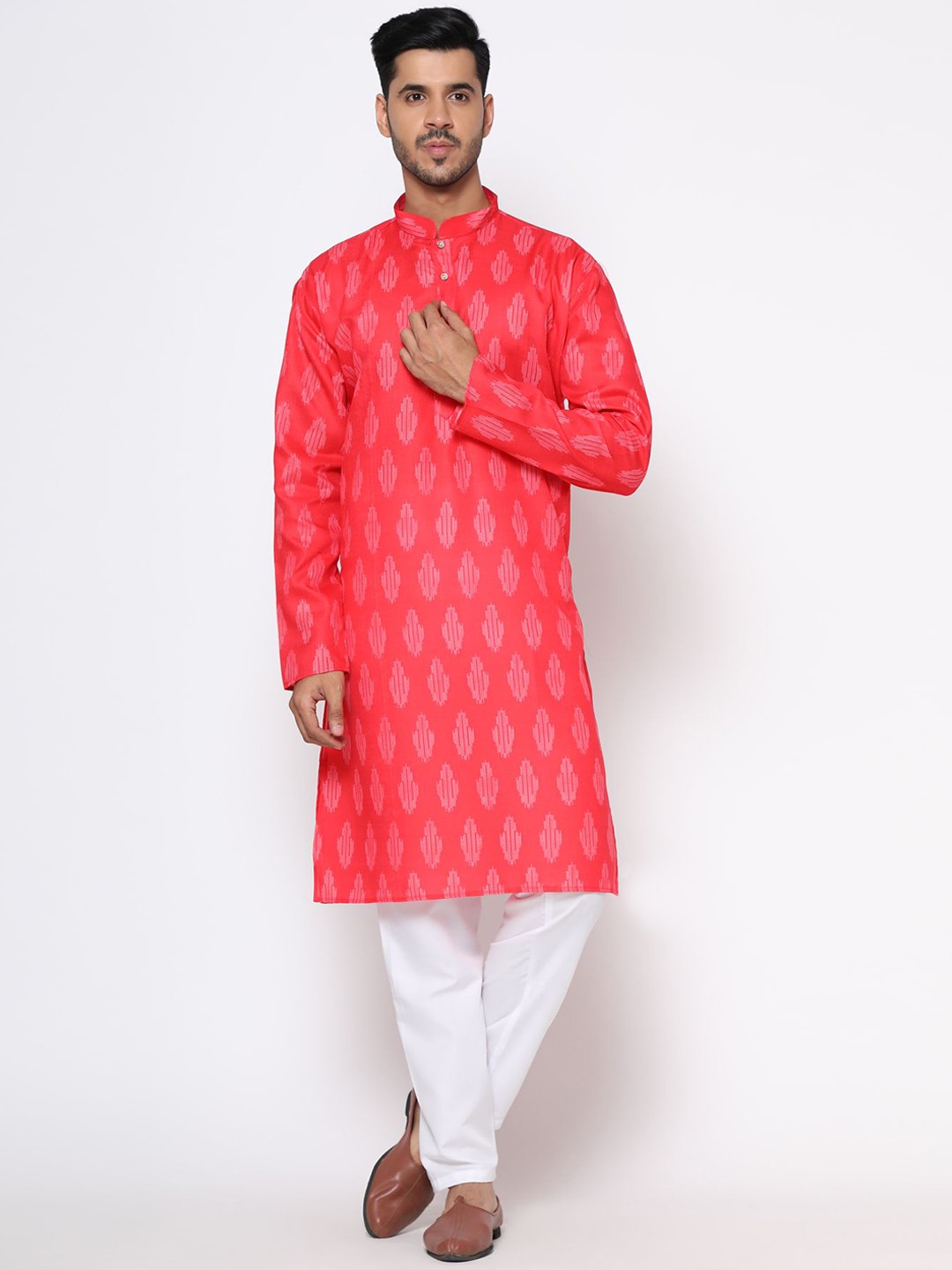 

PREMROOP- THE STYLE YOU LOVE Men Red Ethnic Motifs Khadi Kurta