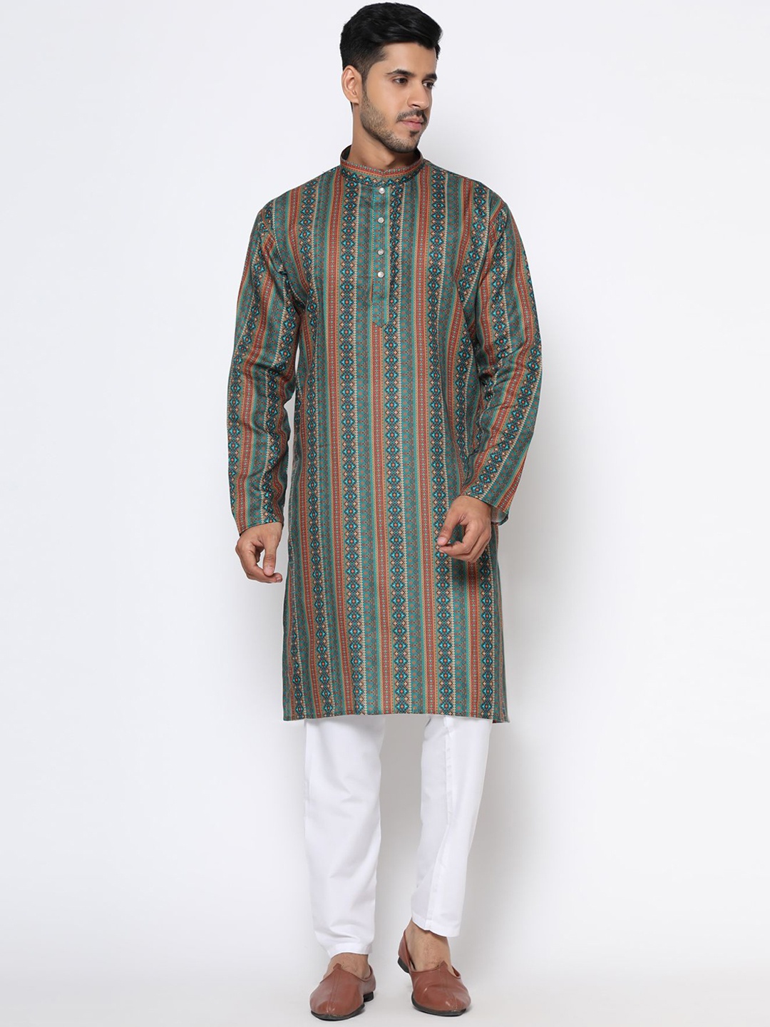 

PREMROOP- THE STYLE YOU LOVE Men Grey & Orange Khadi Kurta