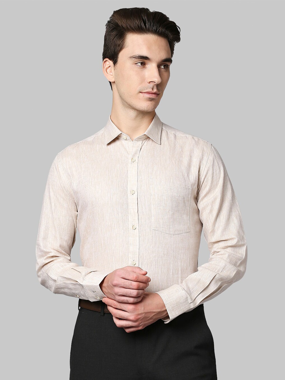 

Park Avenue Men Beige Linen Slim Fit Casual Shirt