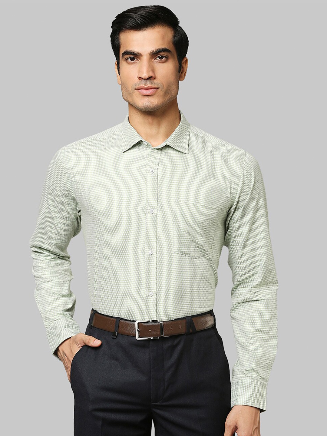 

Park Avenue Men Green Slim Fit Printed Formal Cotton Shirt