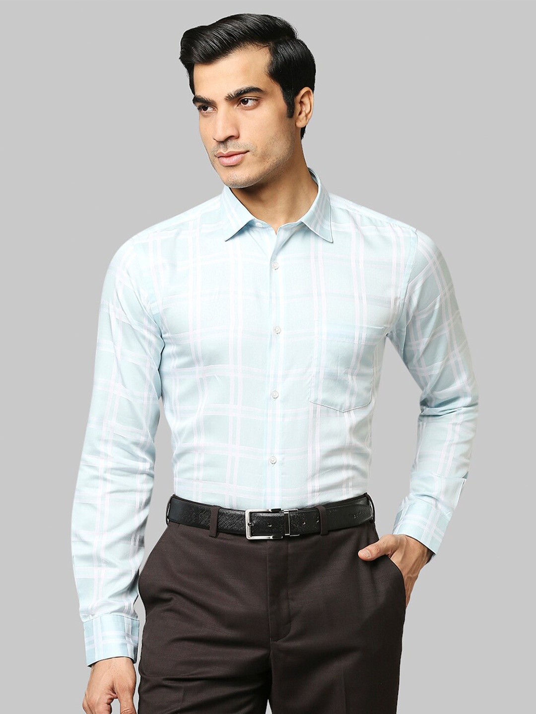 

Park Avenue Men Blue Slim Fit Windowpane Checks Checked Casual Shirt