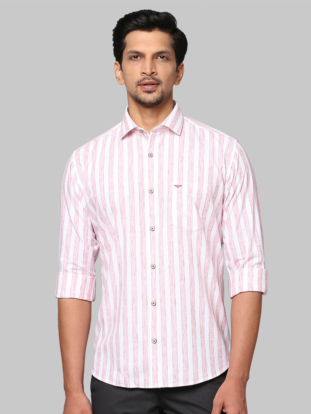 

Park Avenue Men Red Slim Fit Striped Casual Shirt, Pink