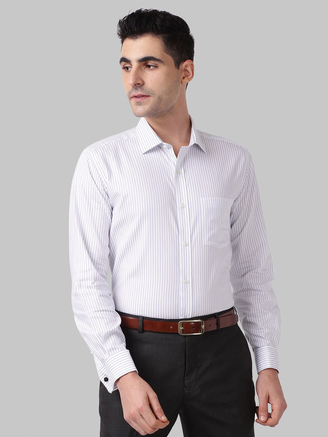 

Park Avenue Men White Striped Formal Shirt