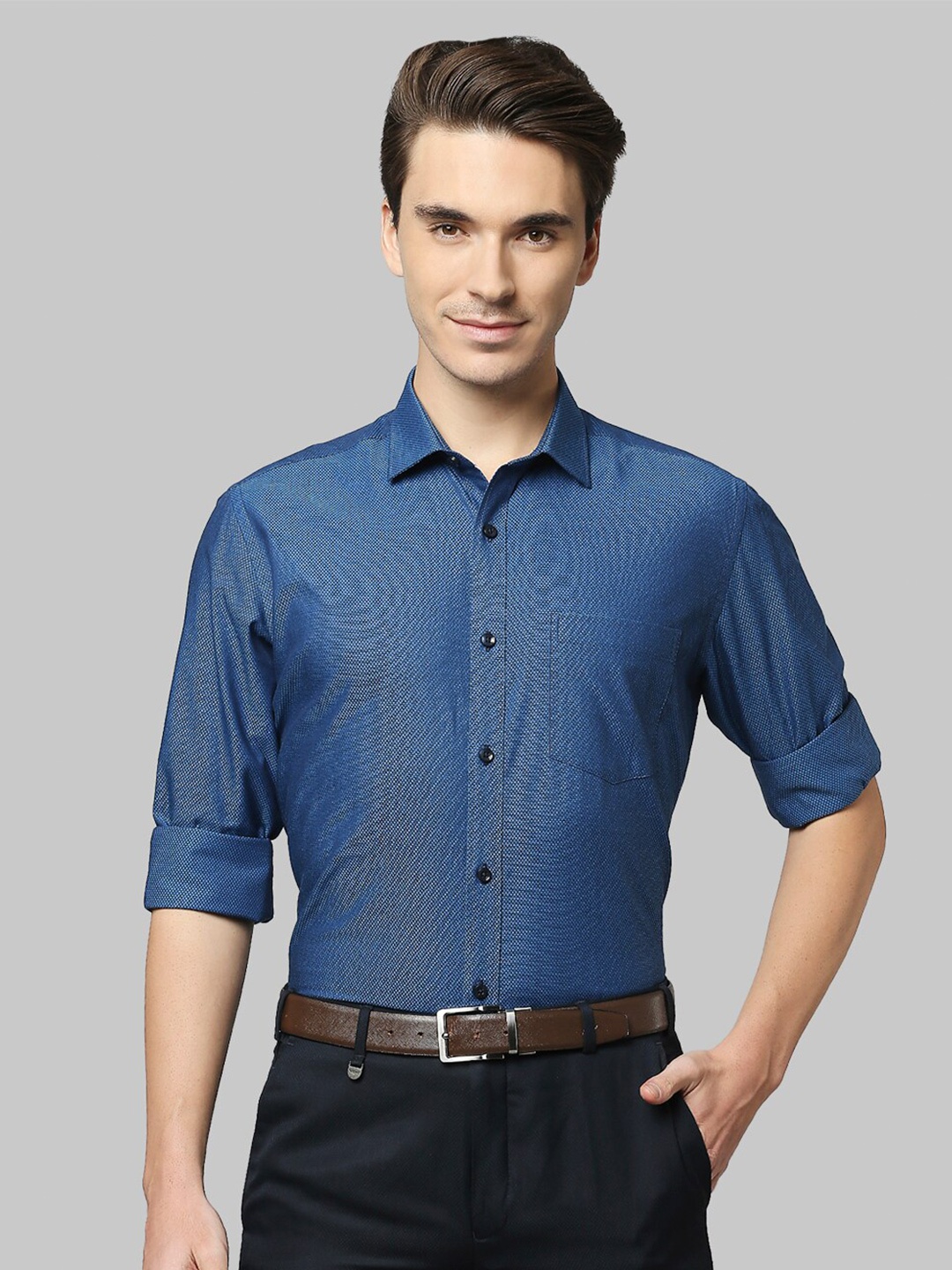 

Park Avenue Men Blue Textured Formal Shirt