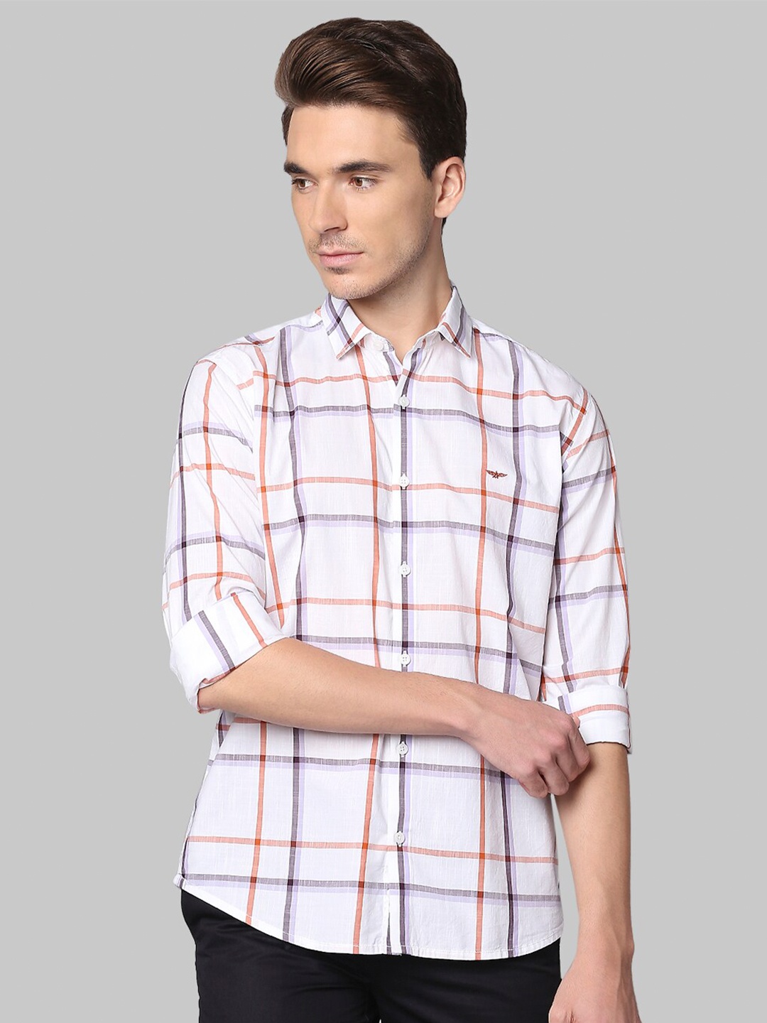 

Park Avenue Men Off White Slim Fit Windowpane Checked Casual Shirt