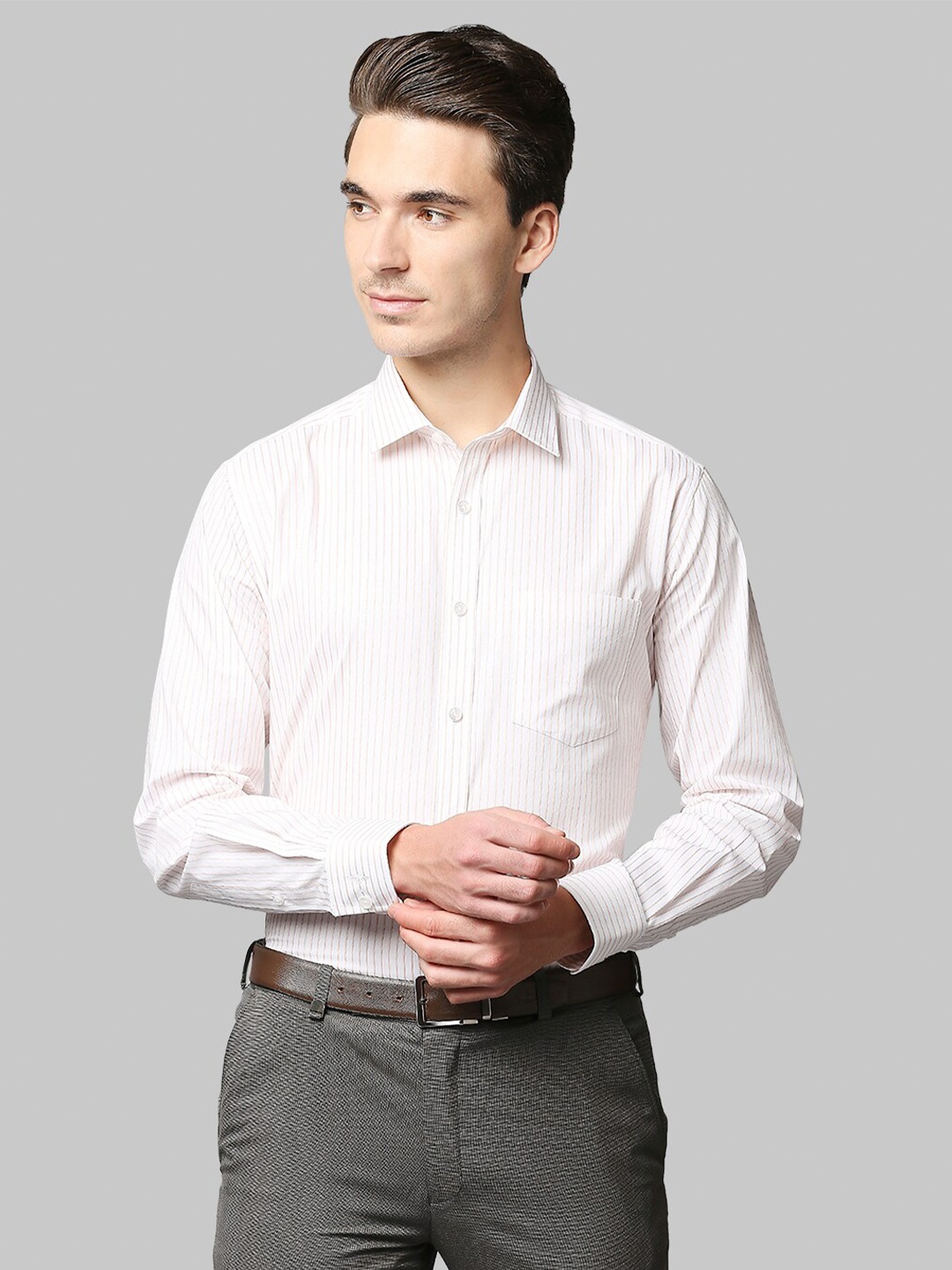 

Park Avenue Men Orange Striped Casual Shirt