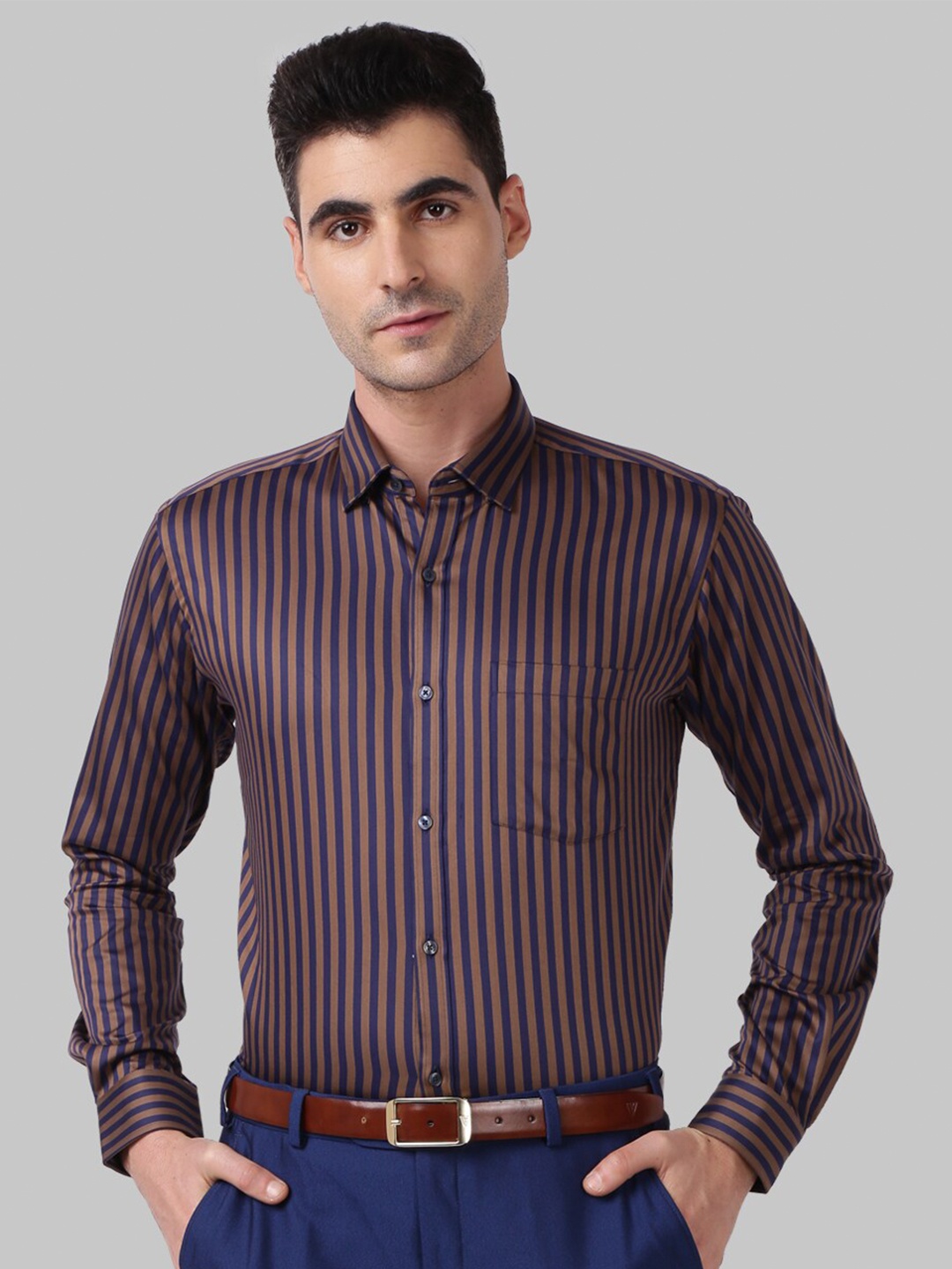 

Park Avenue Men Brown Slim Fit Striped Casual Shirt