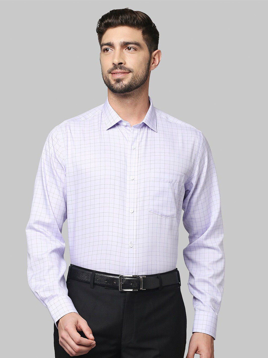 

Park Avenue Men Purple Grid Tattersall Checks Checked Casual Shirt