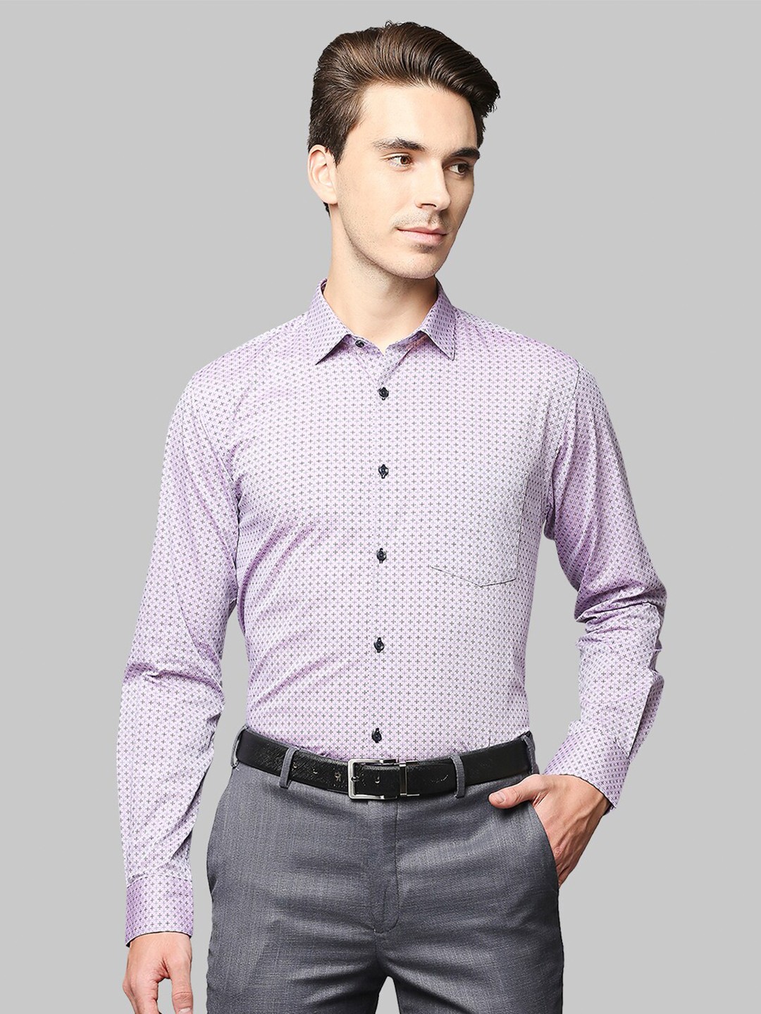 

Park Avenue Men Purple Slim Fit Printed Formal Long Sleeves Shirt