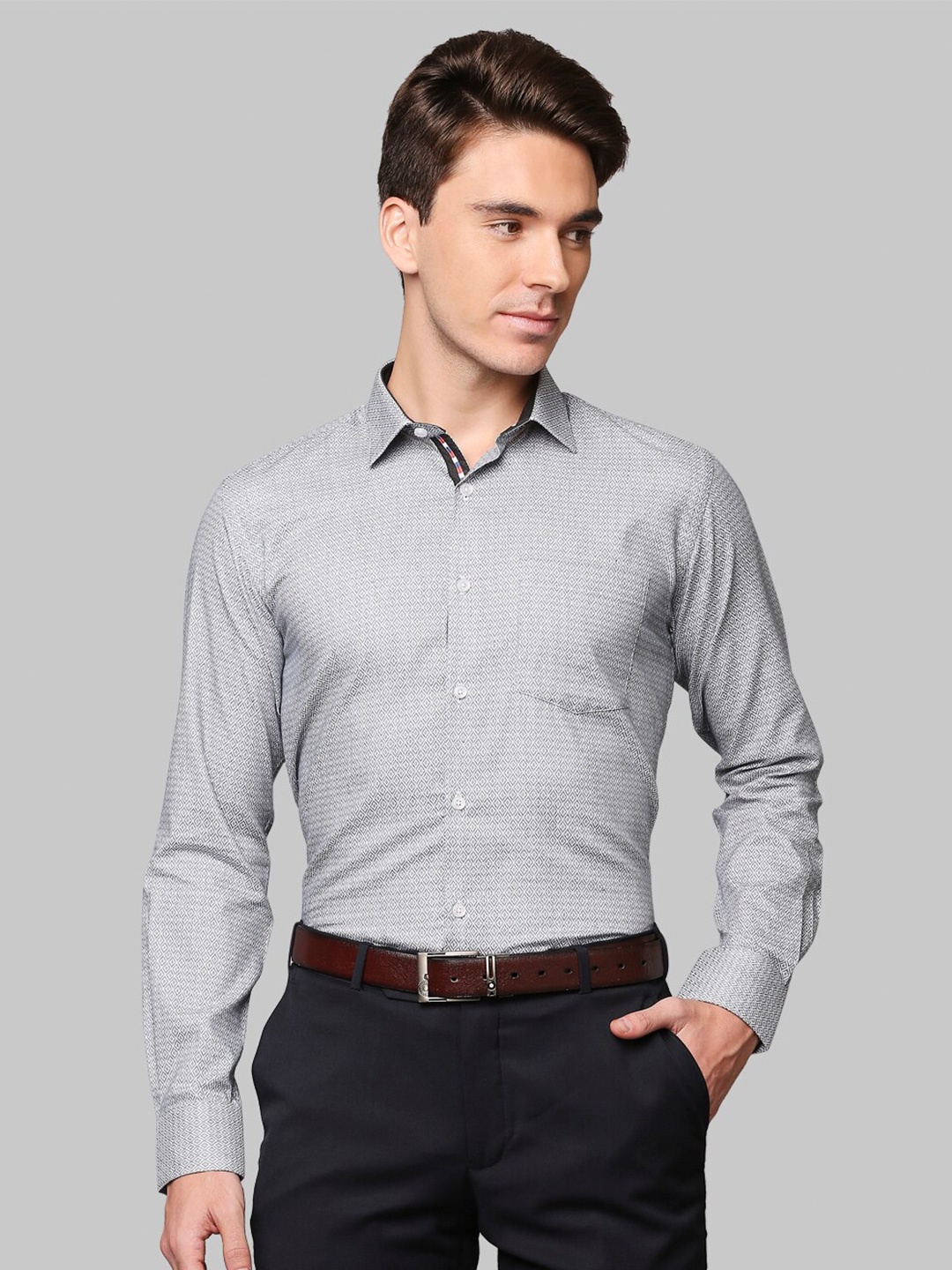 

Park Avenue Men Grey Slim Fit Printed Casual Shirt