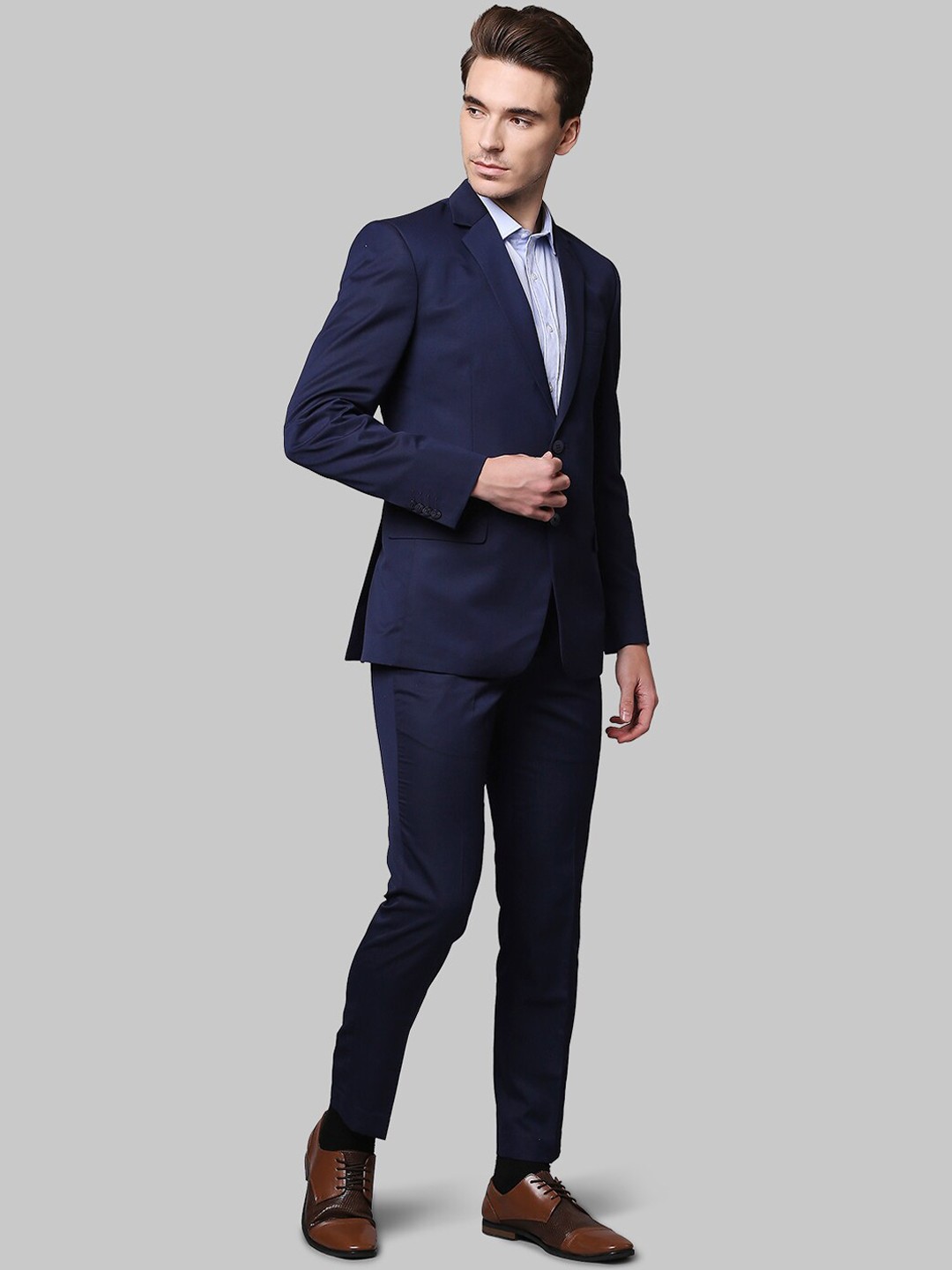 

Park Avenue Men Blue Solid Slim-Fit Single-Breasted Two-Piece Formal Suit