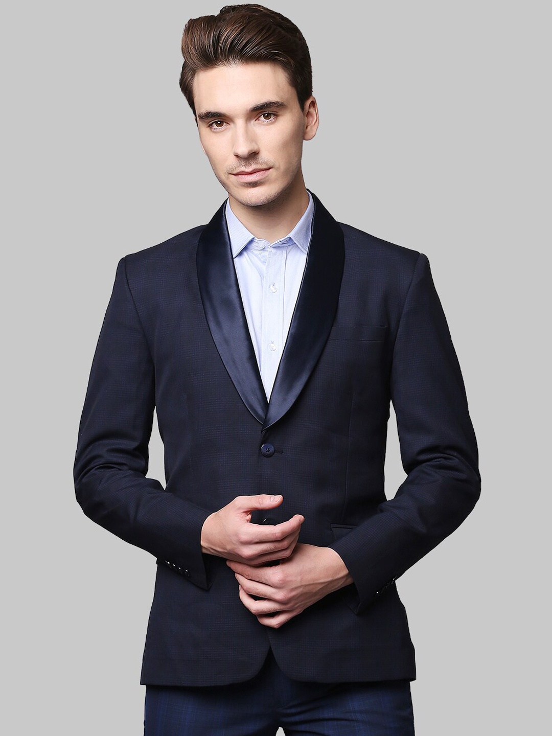 

Park Avenue Men Blue Solid Single-Breasted Two-Piece Formal Suit