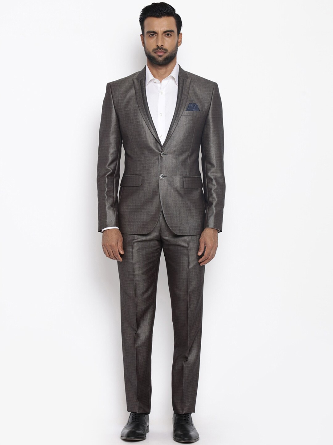 

Park Avenue Men Grey Checked Slim-Fit Single-Breasted Two-Piece Formal Suit