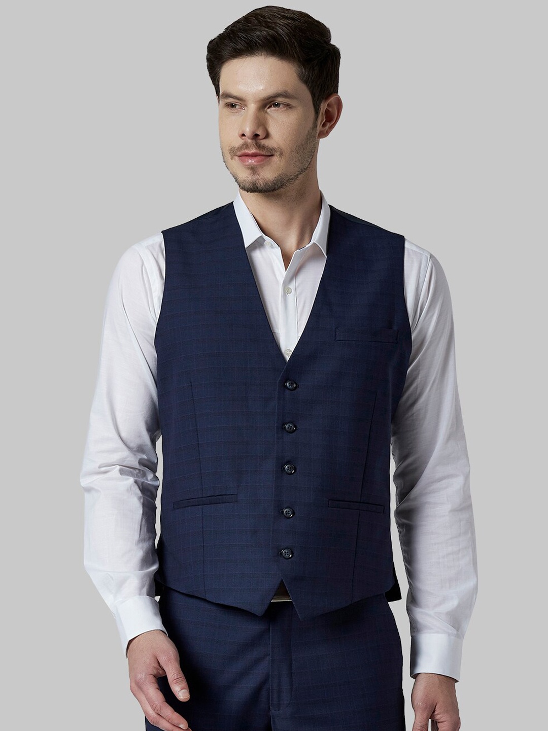 

Park Avenue Men Blue Checked Single-Breasted Three-Piece Formal Suit