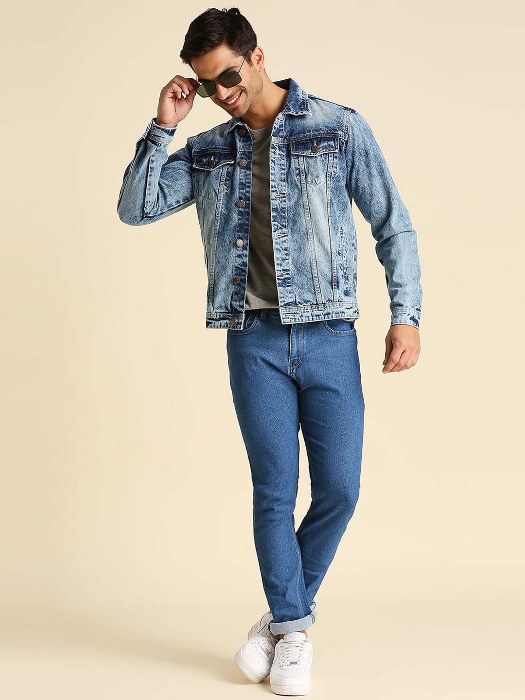 

High Star Men Blue Washed Cotton Denim Jacket