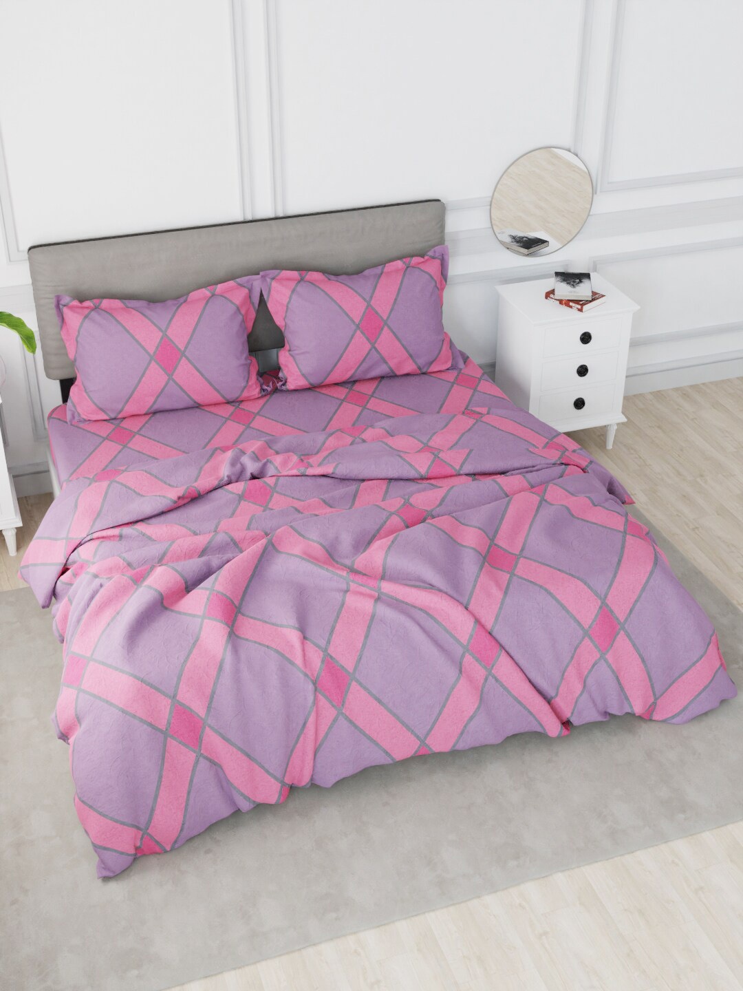

Nautica Purple & Peach Coloured Printed Double King Bedding Set With Comforter