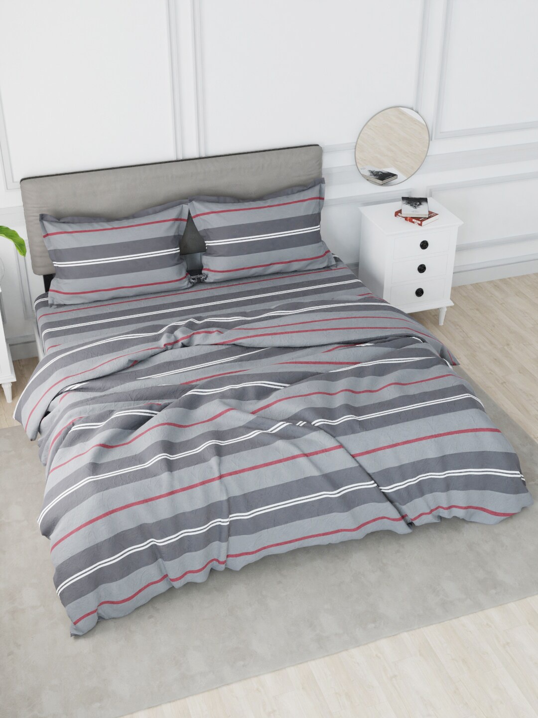 

Nautica Grey Striped Cotton Double King Bedding Set With Comforter