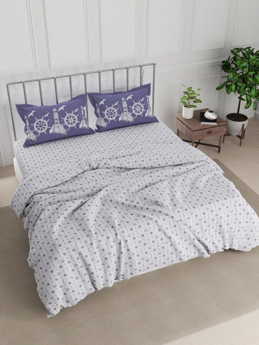 

NAUTICA Cotton Double Comforter With 1 King Bedsheet And 2 Pillow Covers, Purple