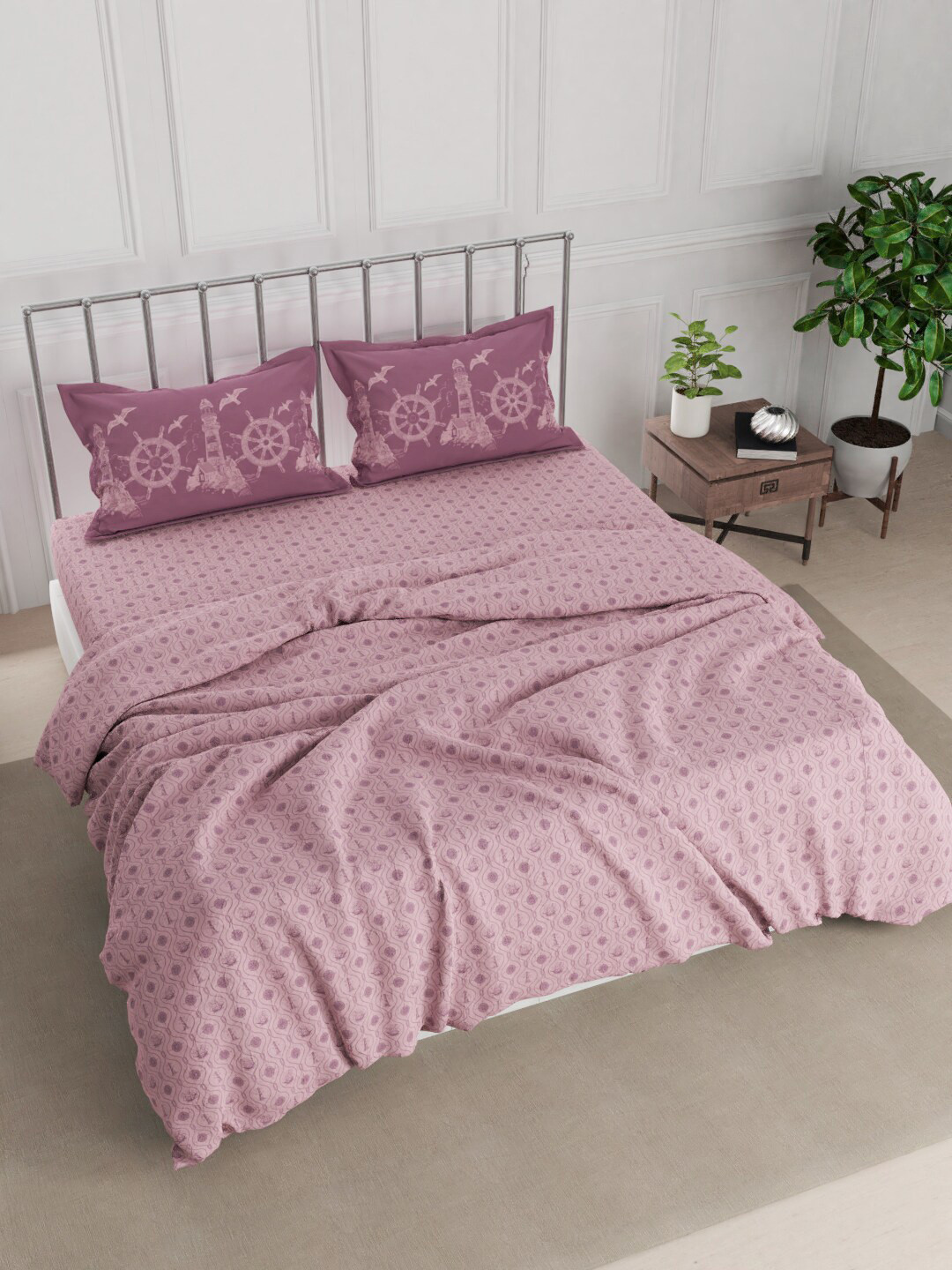 

NAUTICA Cotton Double Comforter With 1 King Bedsheet And 2 Pillow Covers, Pink
