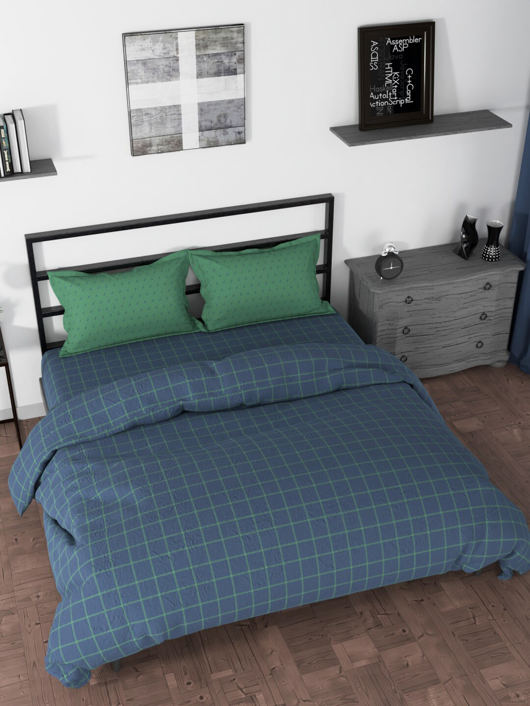 

Nautica Blue & Green Checked Cotton Double King Bedding Set With Comforter