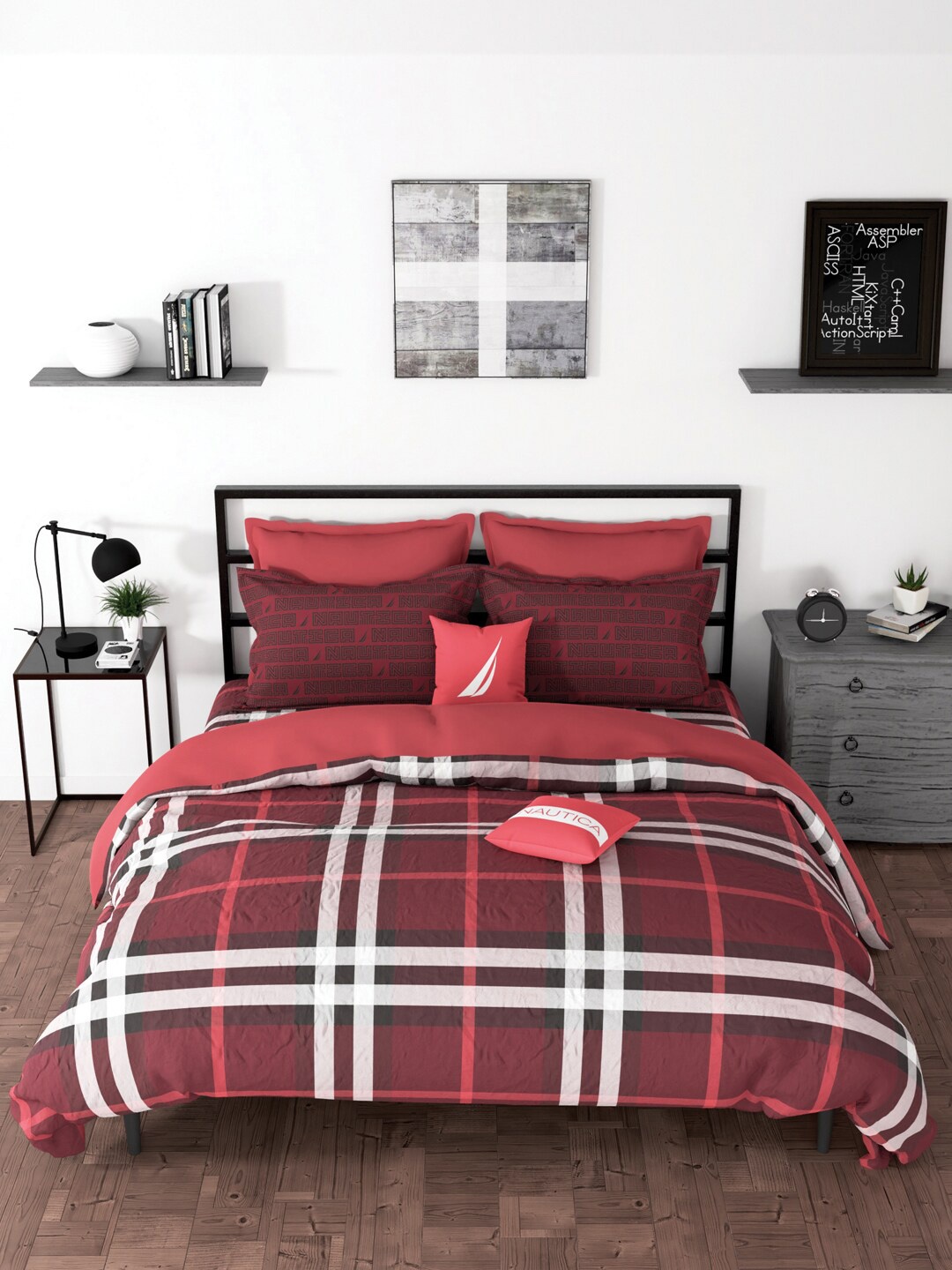 

Nautica Red Checked Cotton Double King Bedding Set With Comforter