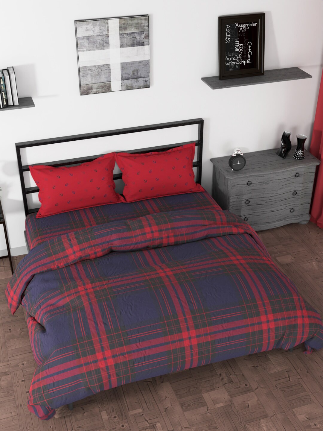 

Nautica Blue & Red Checked Cotton Double King Bedding Set With Comforter