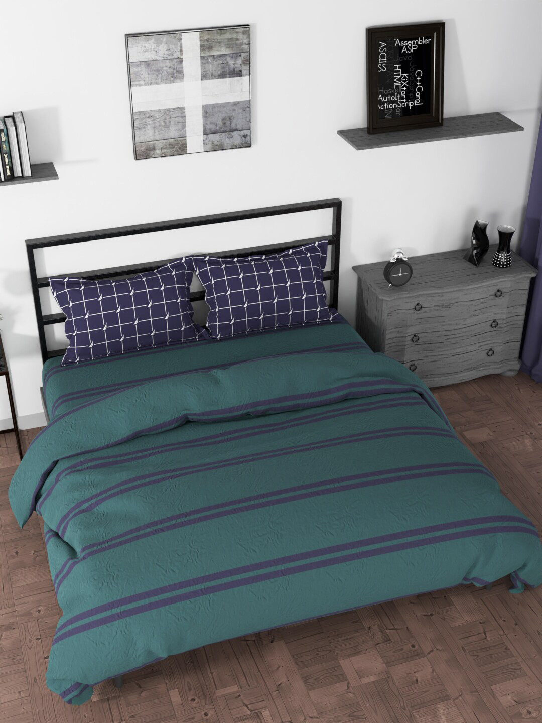 

Nautica Green & Blue Striped Cotton Double King Bedding Set With Comforter