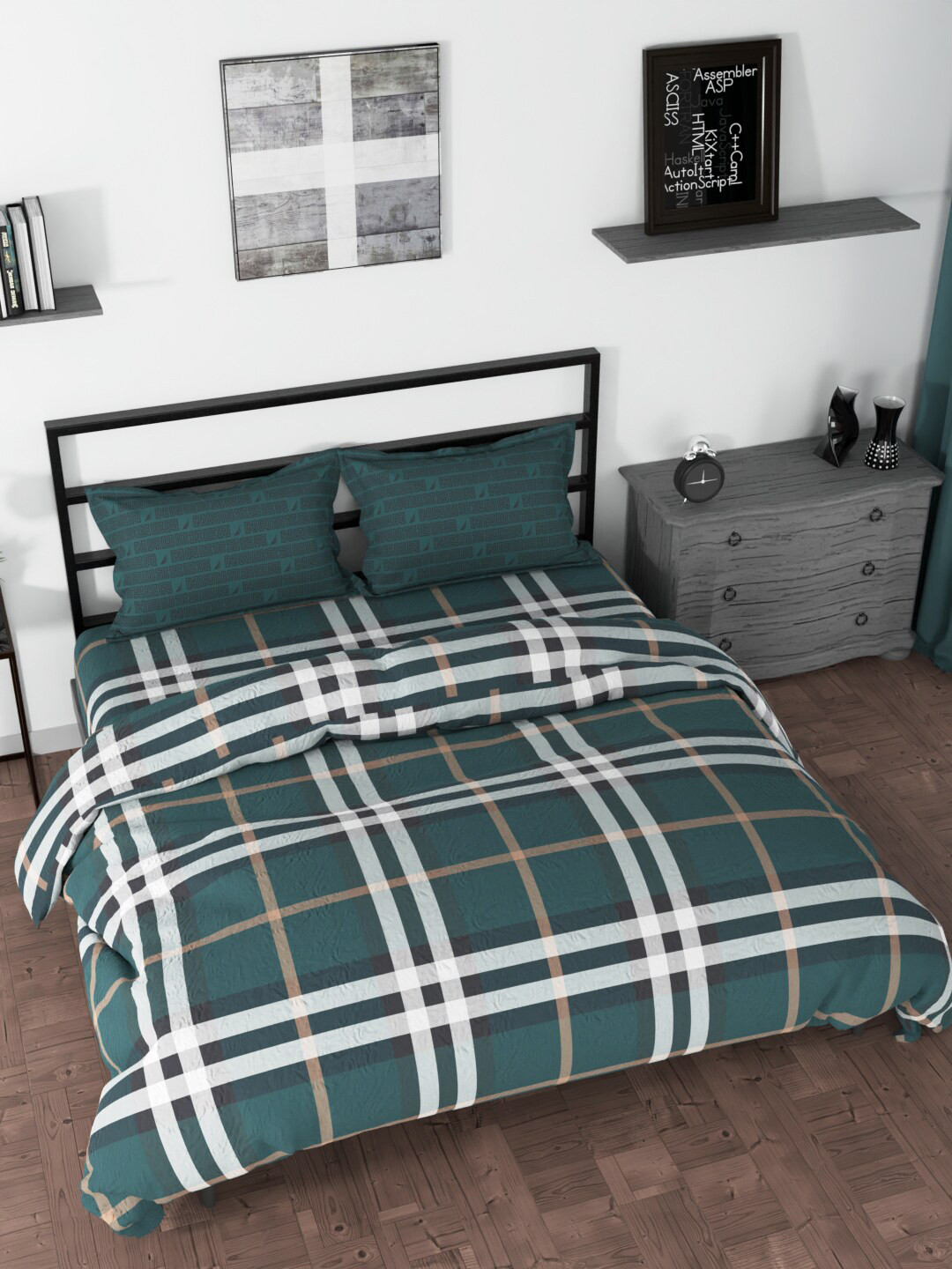 

Nautica Green Checked Cotton Double King Bedding Set With Comforter