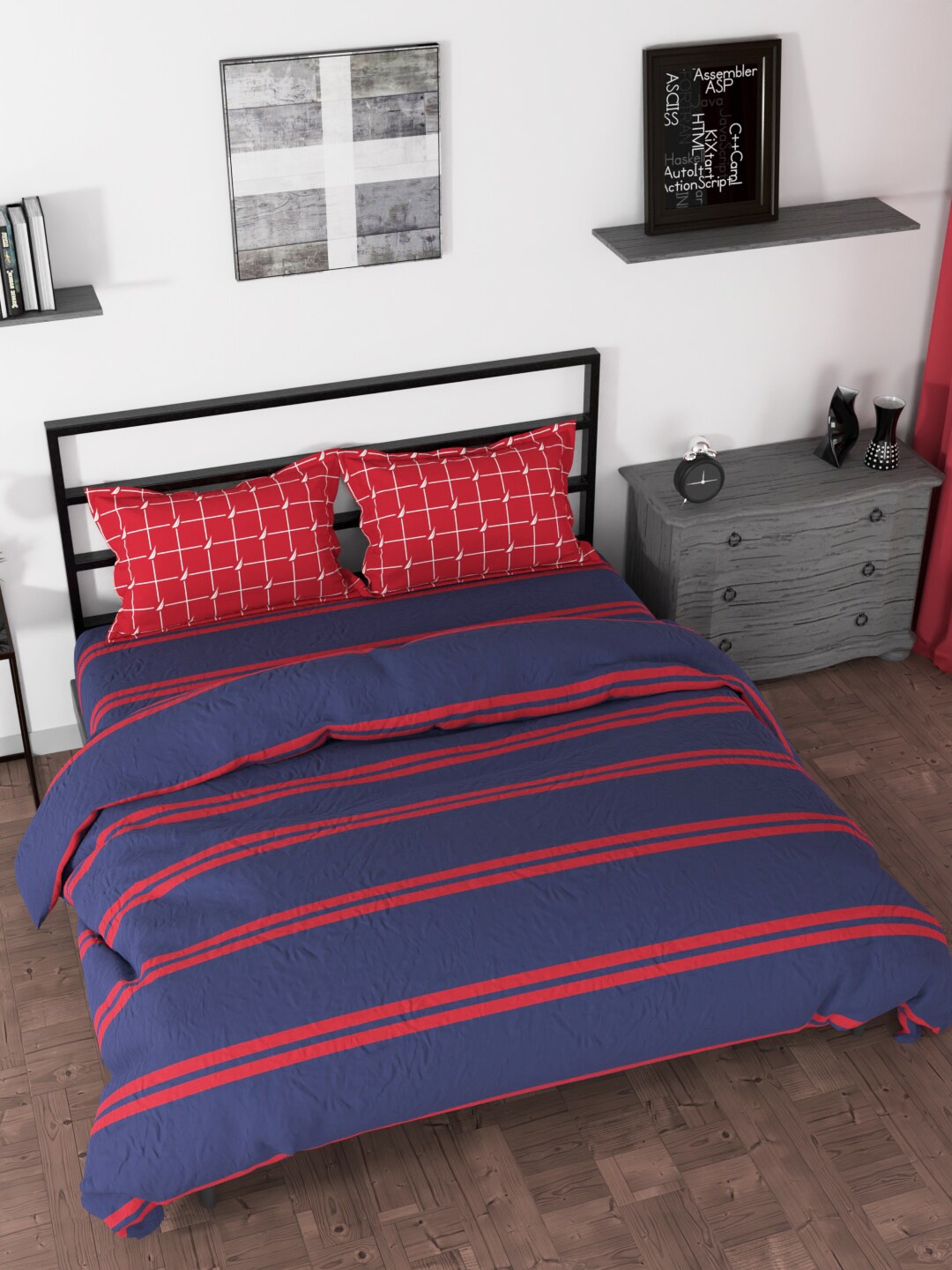 

Nautica Blue & Red Striped Cotton Comforter With 1 King Bedsheet And 2 Pillow Covers