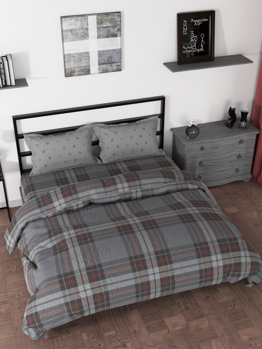 

Nautica Grey Checked Cotton Double King Bedding Set With Comforter