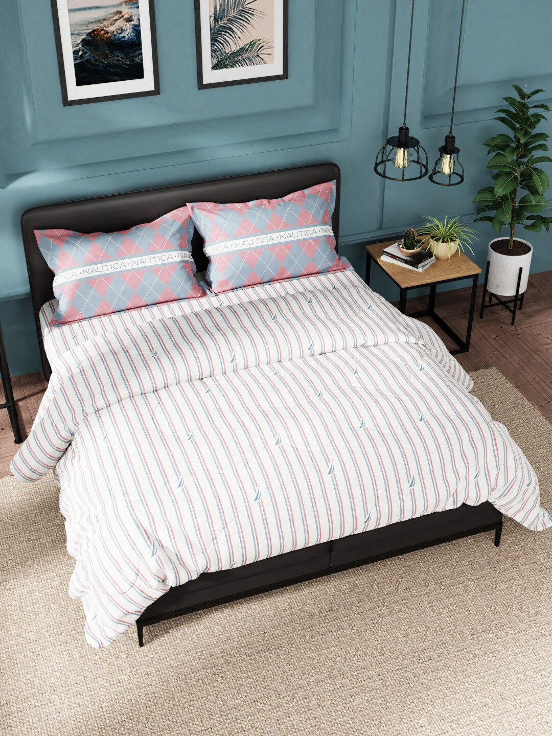 

Nautica Red & Blue Striped Cotton Double King Bedding Set With Comforter
