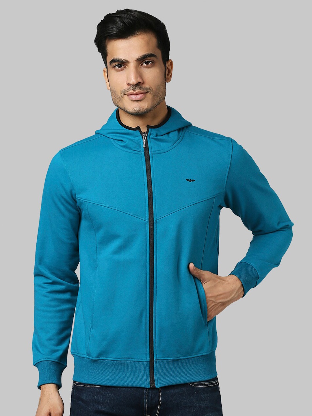 

Park Avenue Men Green Solid Cotton Hooded Sweatshirt