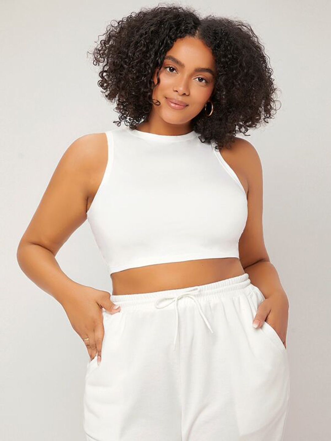 

Uptownie Lite Women Stretchable High Neck Crop Top, White