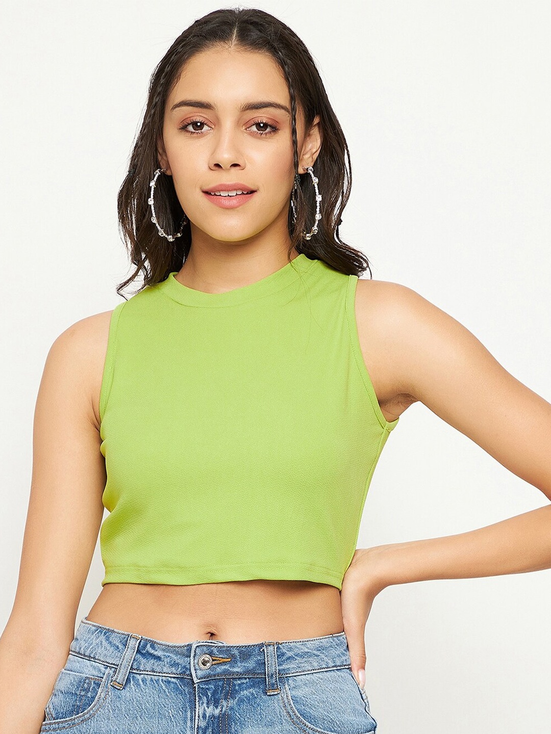 

Uptownie Lite Women Green Stretchable High Neck Crop Top