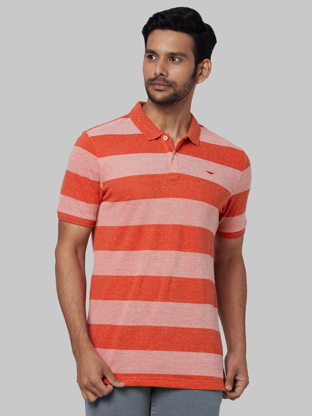 

Park Avenue Men Red Striped Polo Collar T-shirt