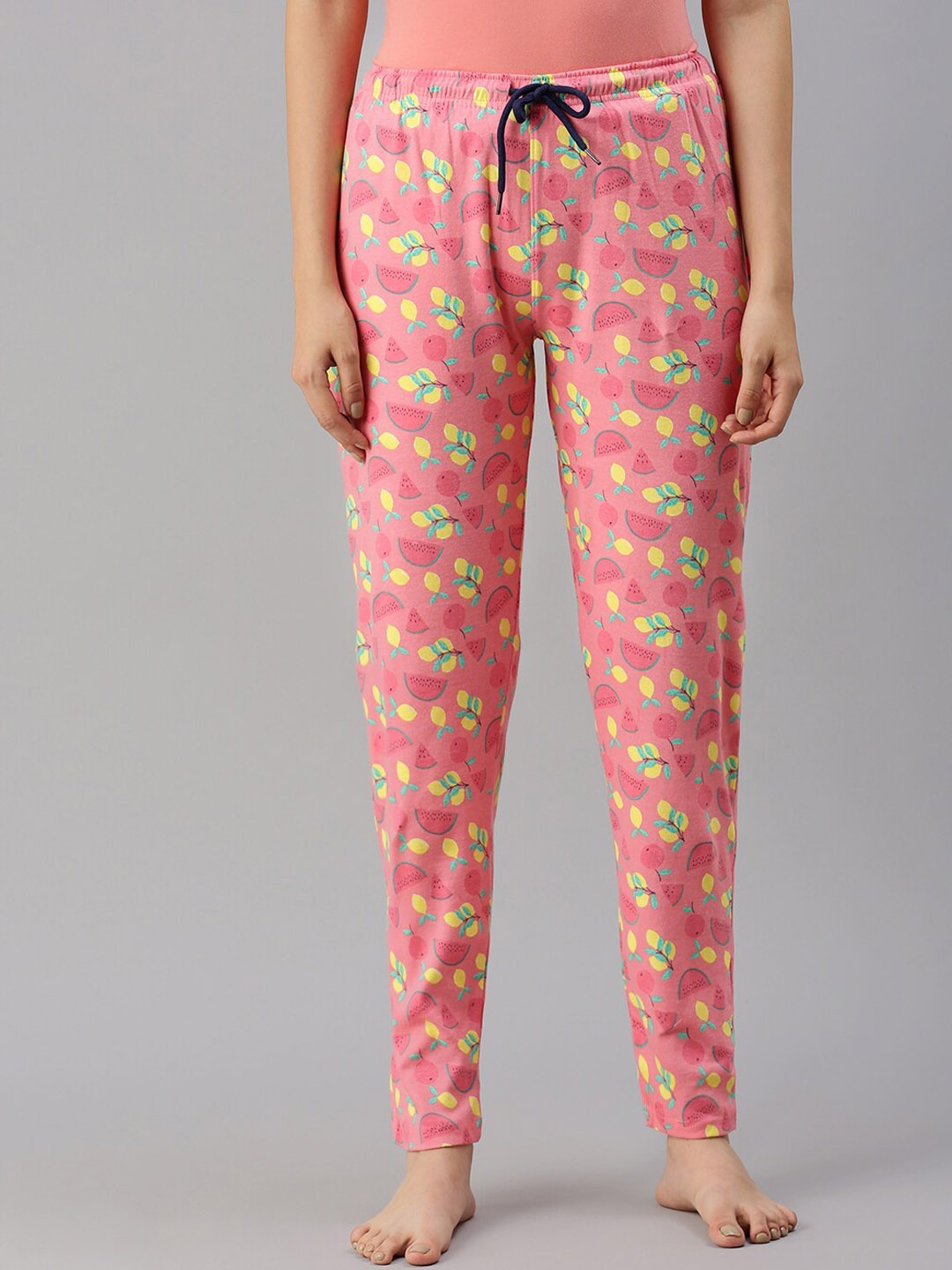 

Kryptic Women Coral Coloured Printed Cotton Lounge Pants