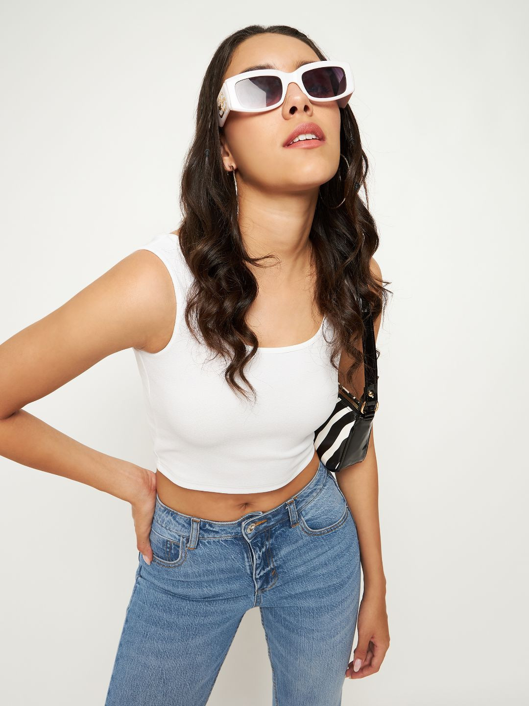 

Uptownie Lite Women Stretchable Round Neck Sleeveless Crop Top, White
