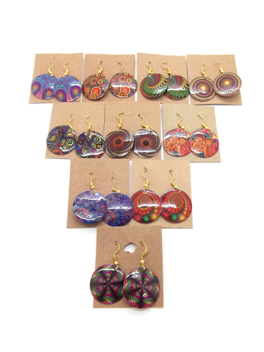 

FEMMIBELLA Women Pack of 10 Multicolored Circular Mandala designs Drop Earrings, Multi