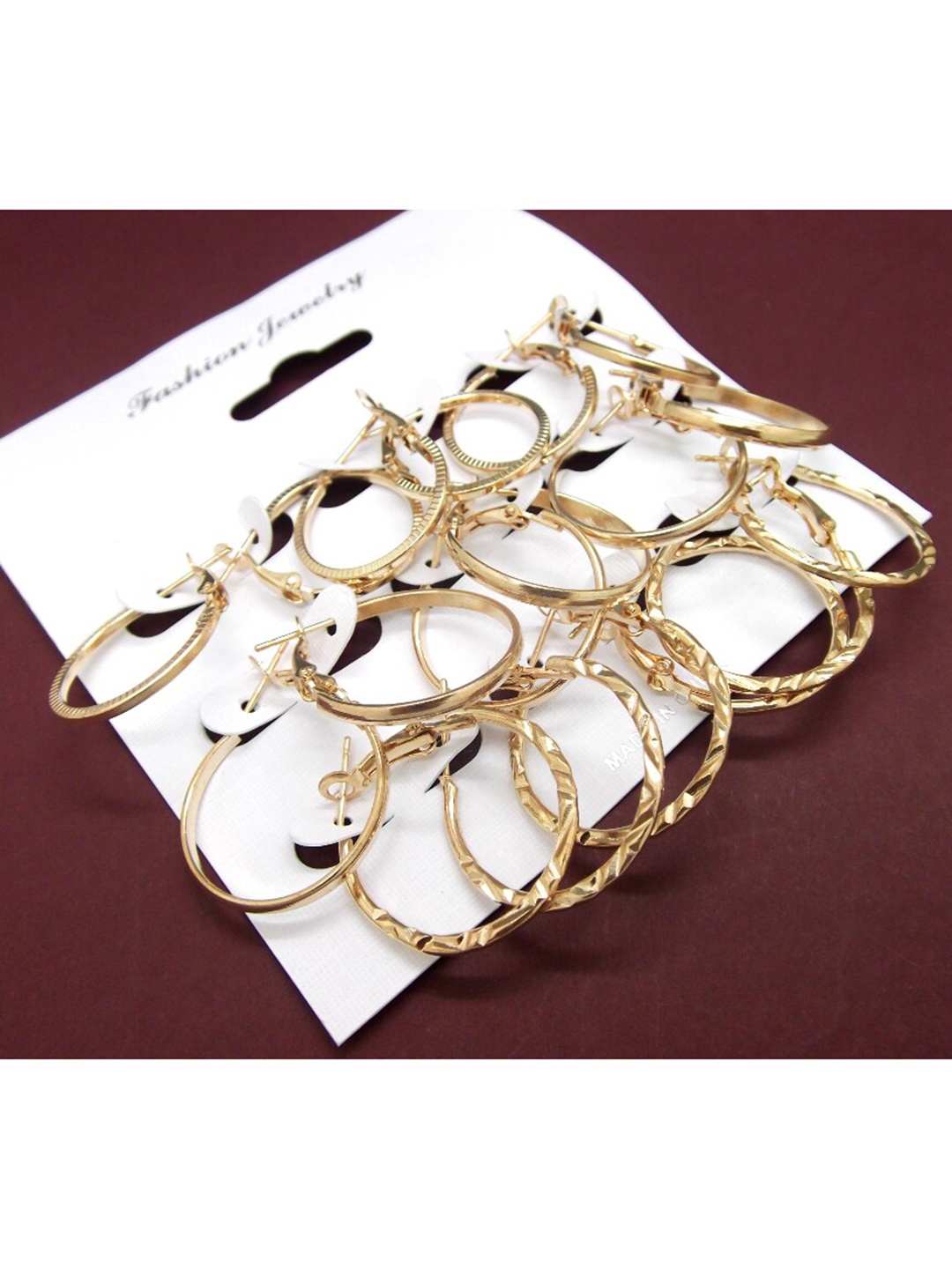 

FEMMIBELLA Pack Of 9 Gold-Toned Circular Hoop Earrings