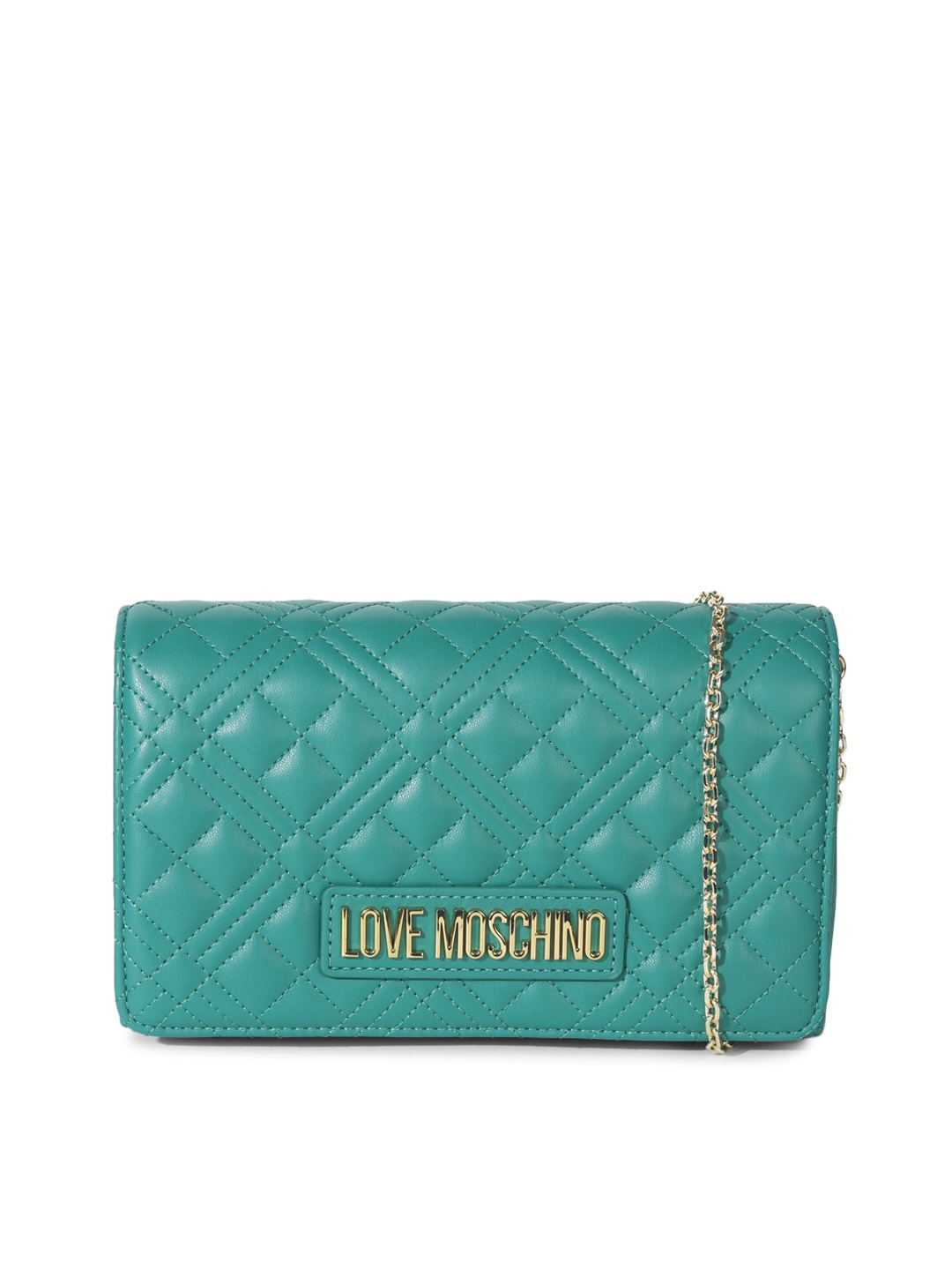 

LOVE MOSCHINO Green Textured PU Structured Sling Bag with Quilted