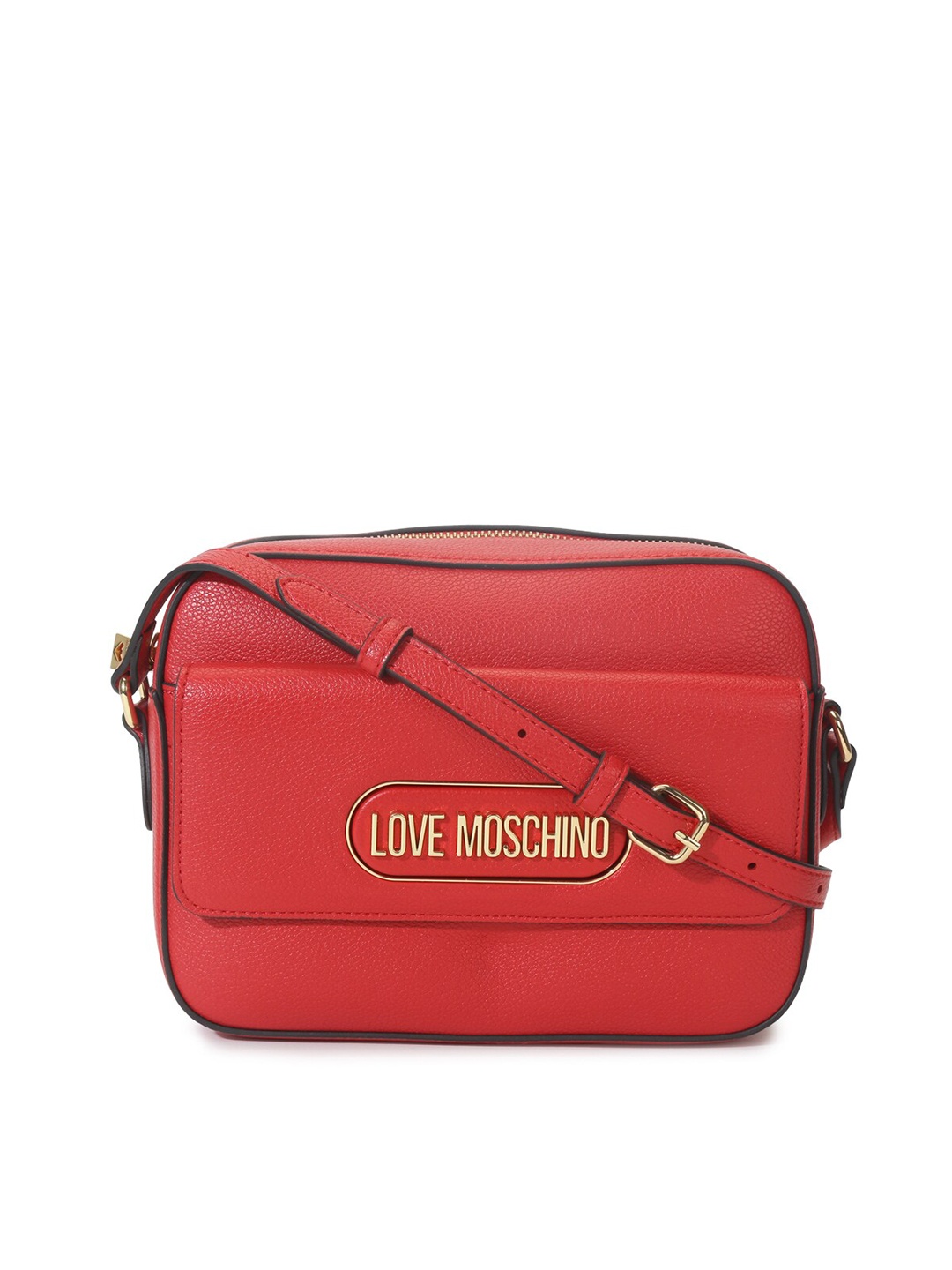 

LOVE MOSCHINO Red Textured Leather Structured Sling Bag