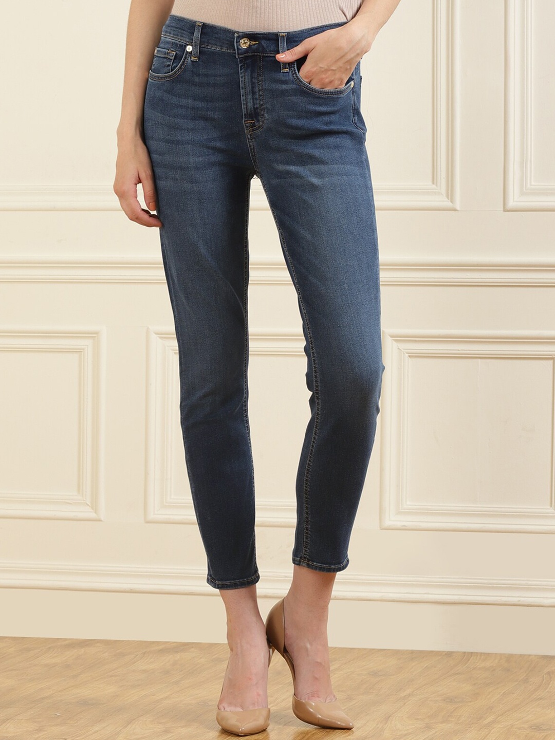 

7 For All Mankind Women Blue Skinny Fit Stretchable Jeans