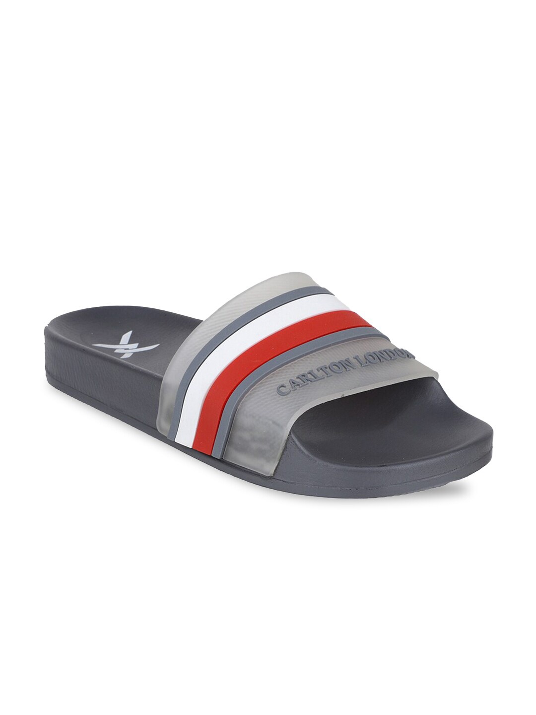 

Carlton London Men Grey & Red Striped Slider Flip Flops
