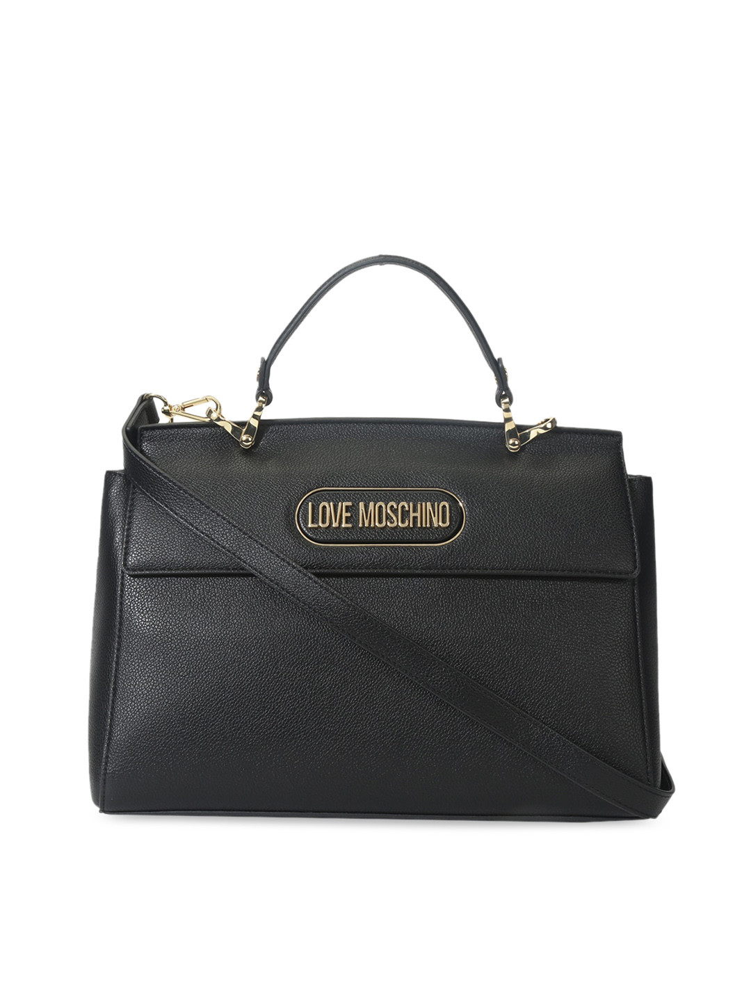 

LOVE MOSCHINO Women Black Leather Structured Satchel