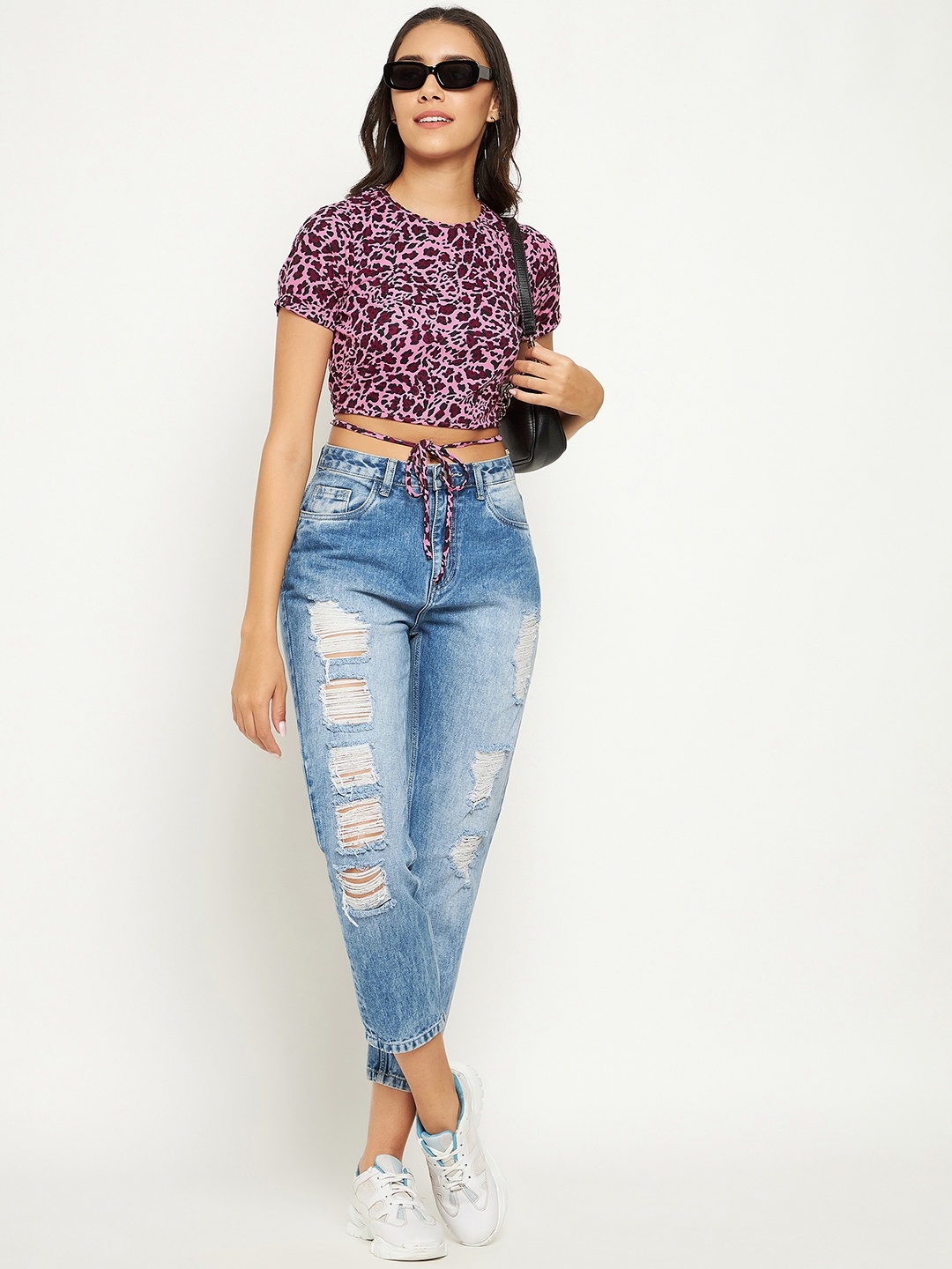 

Uptownie Lite Women Stretchable Round Neck Tie-Up Crop Top, Pink