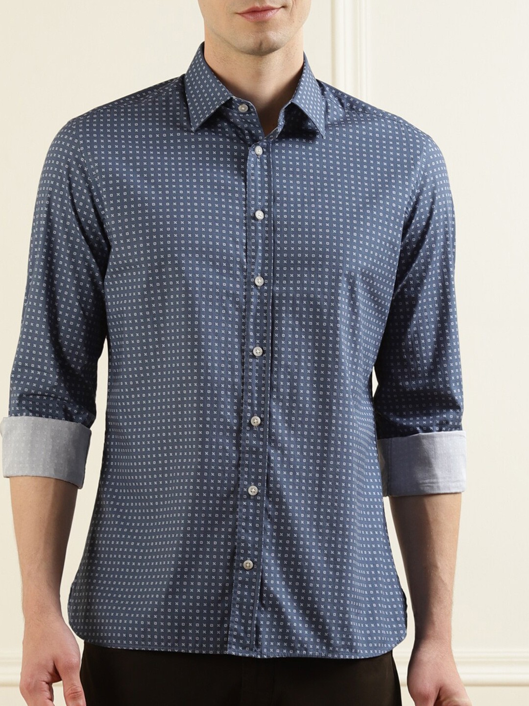 

HACKETT LONDON Men Navy Blue Checked Casual Shirt