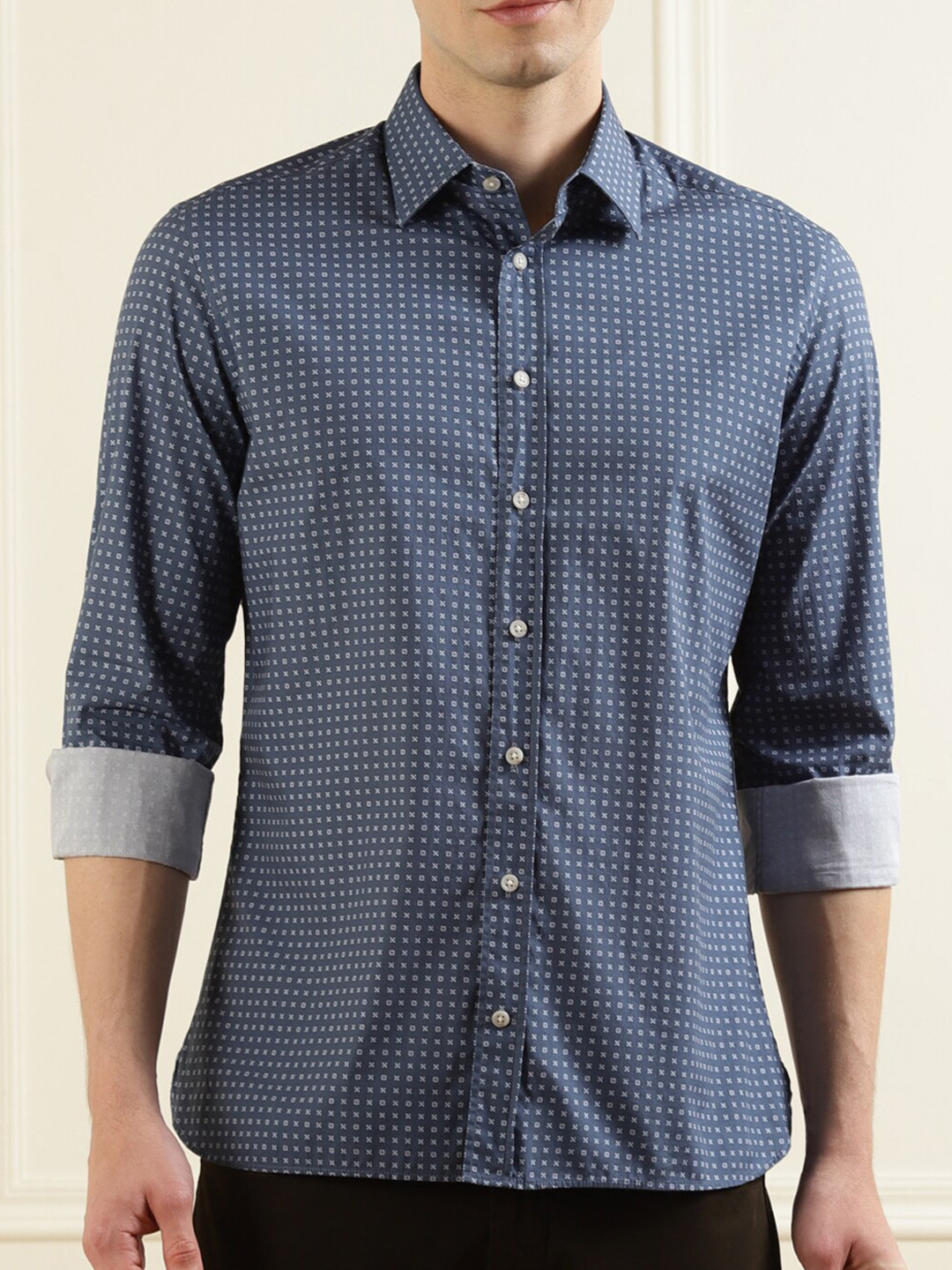 

HACKETT LONDON Men Navy Blue Printed Casual Shirt