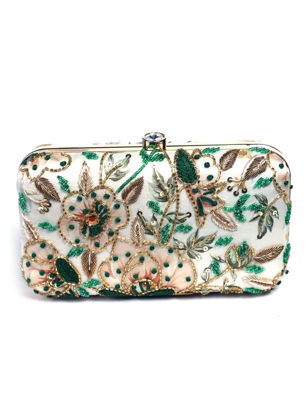 

Swisni Women White & Green Embroidered Purse Clutch