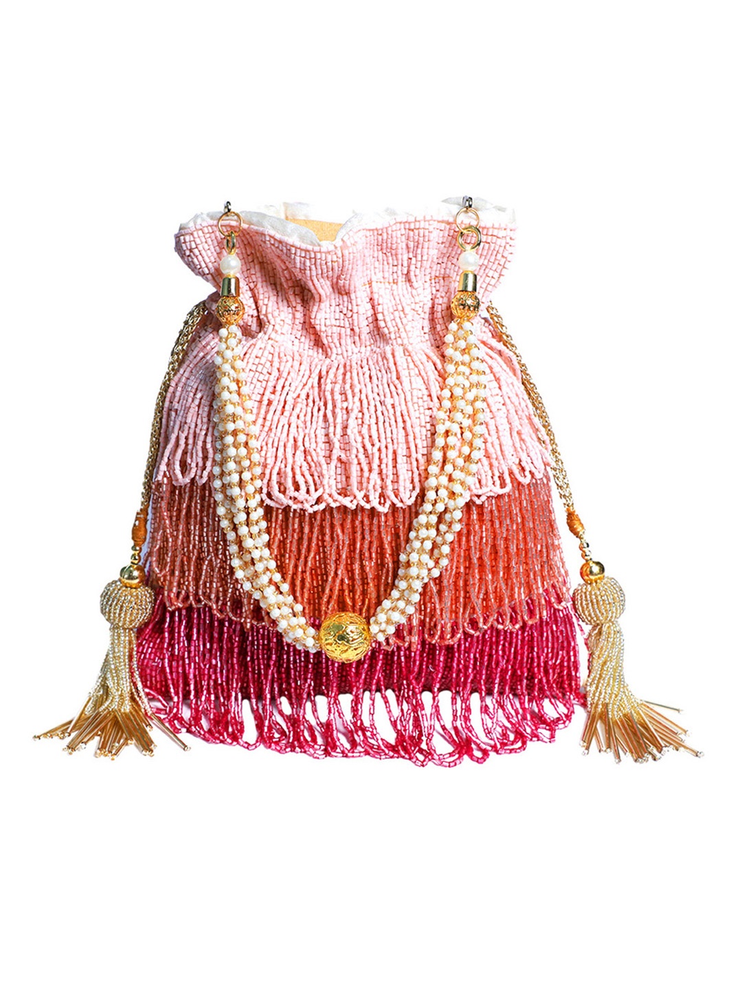 

Swisni Women Peach-Coloured & Orange Embroidered Potli Clutch
