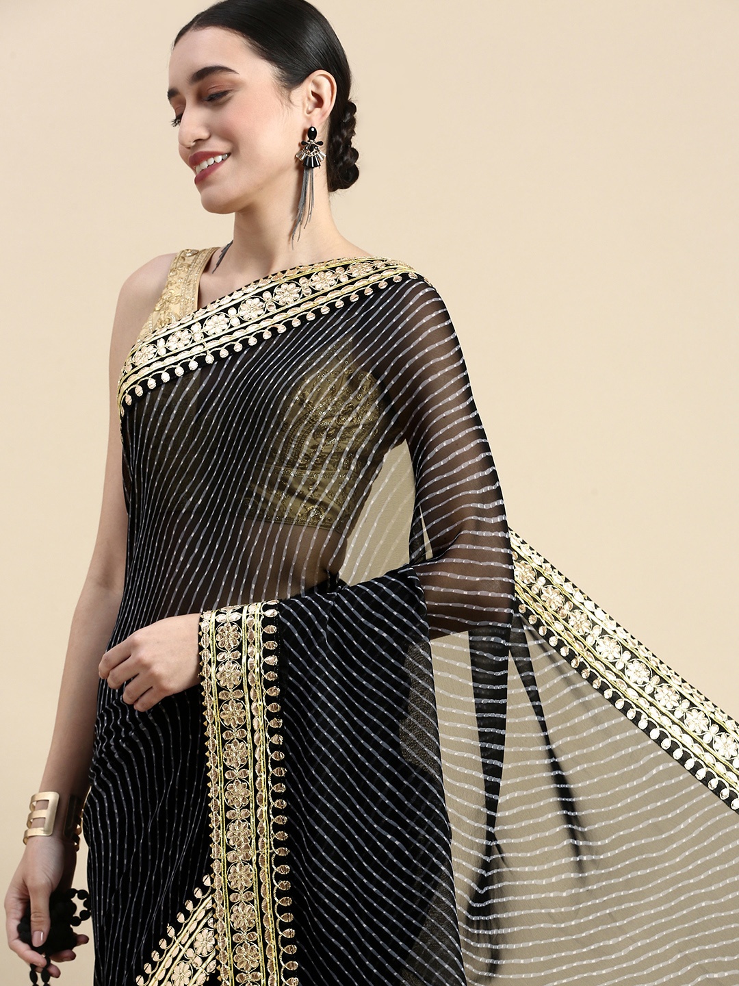 

Mitera Leheriya Gotta Patti Saree, Black